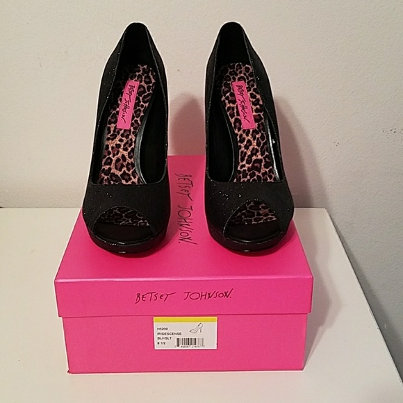 Betsey Johnson Iridescense Black Glitter Heels - Picture 2 of 6